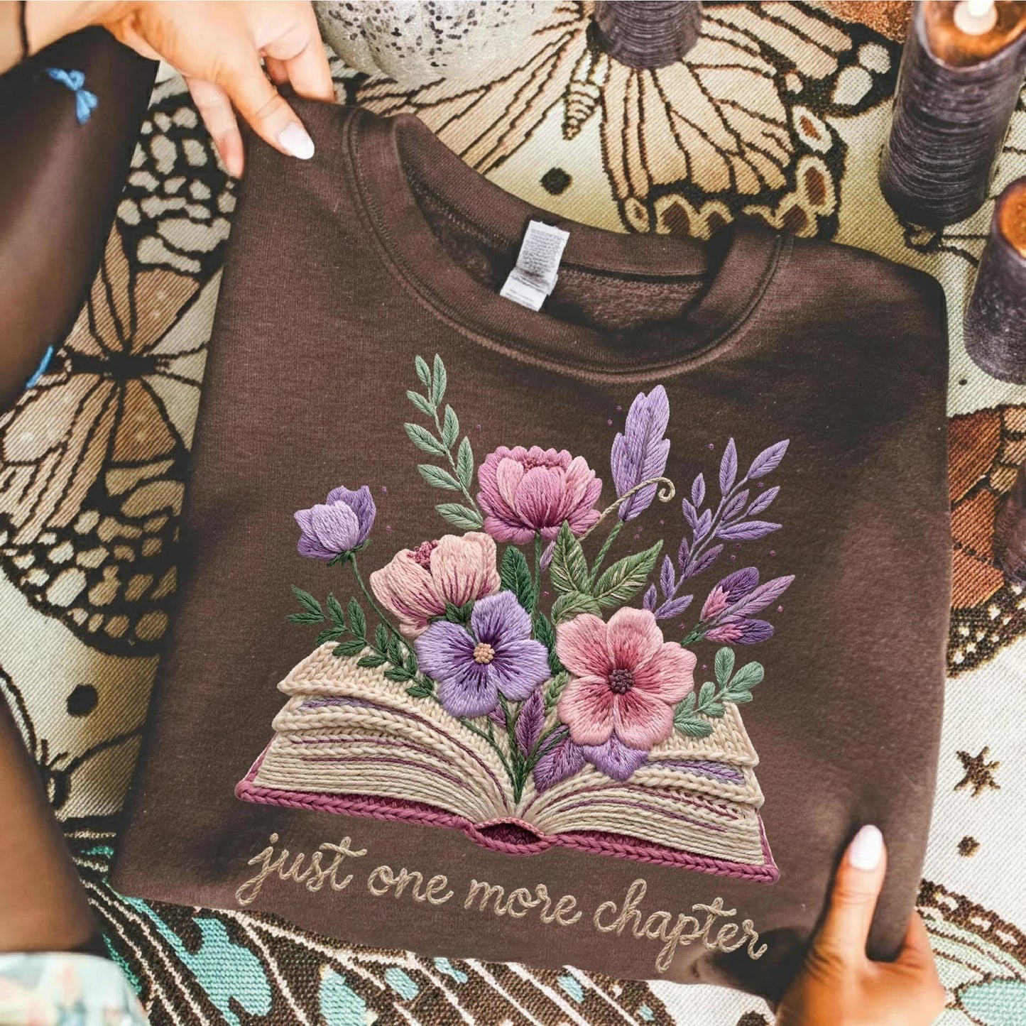Faux Stitched Just One More Chapter Crewneck