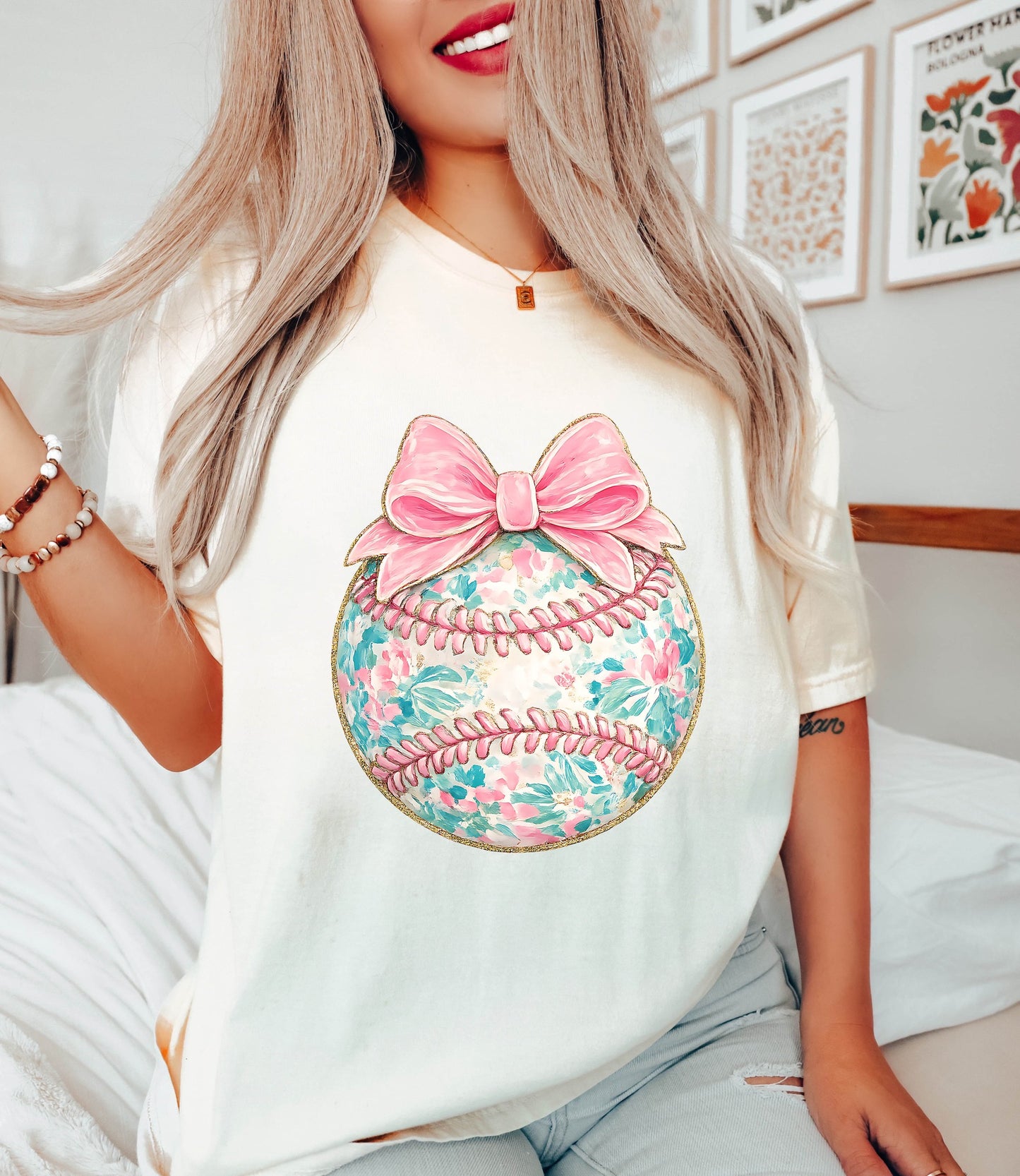 Pink Floral Baseball Tee