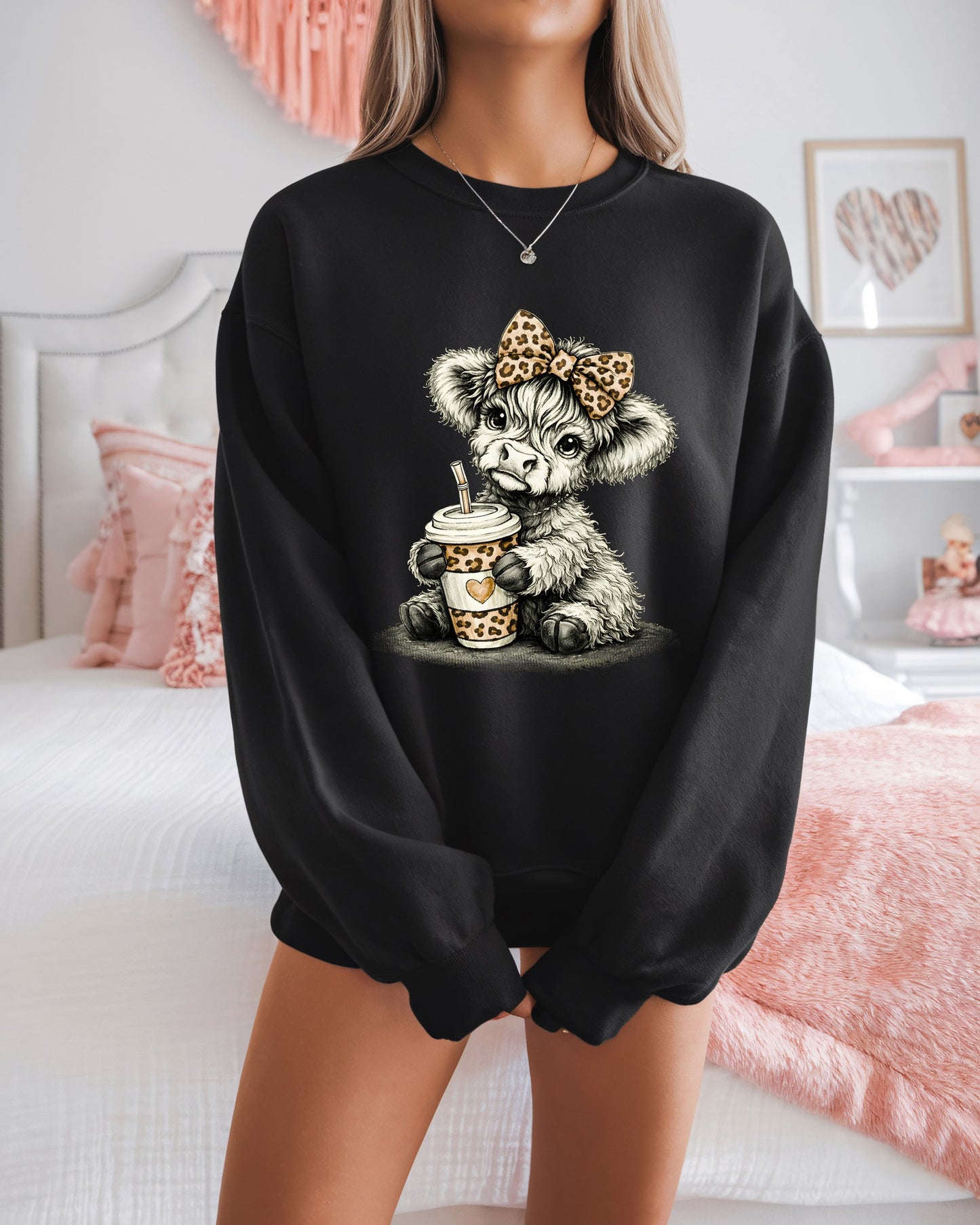 Leopard Coffee Cow Crewneck