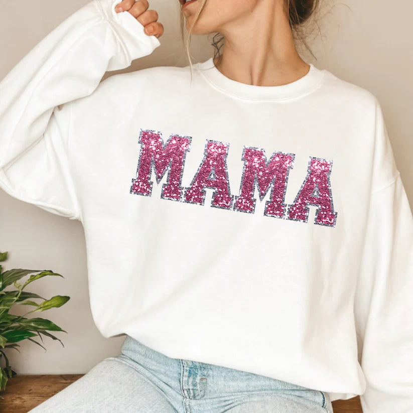 Mama faux glitter crewneck