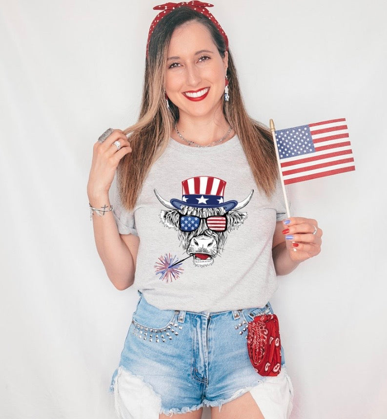 Patriotic Hyland Cow Tee
