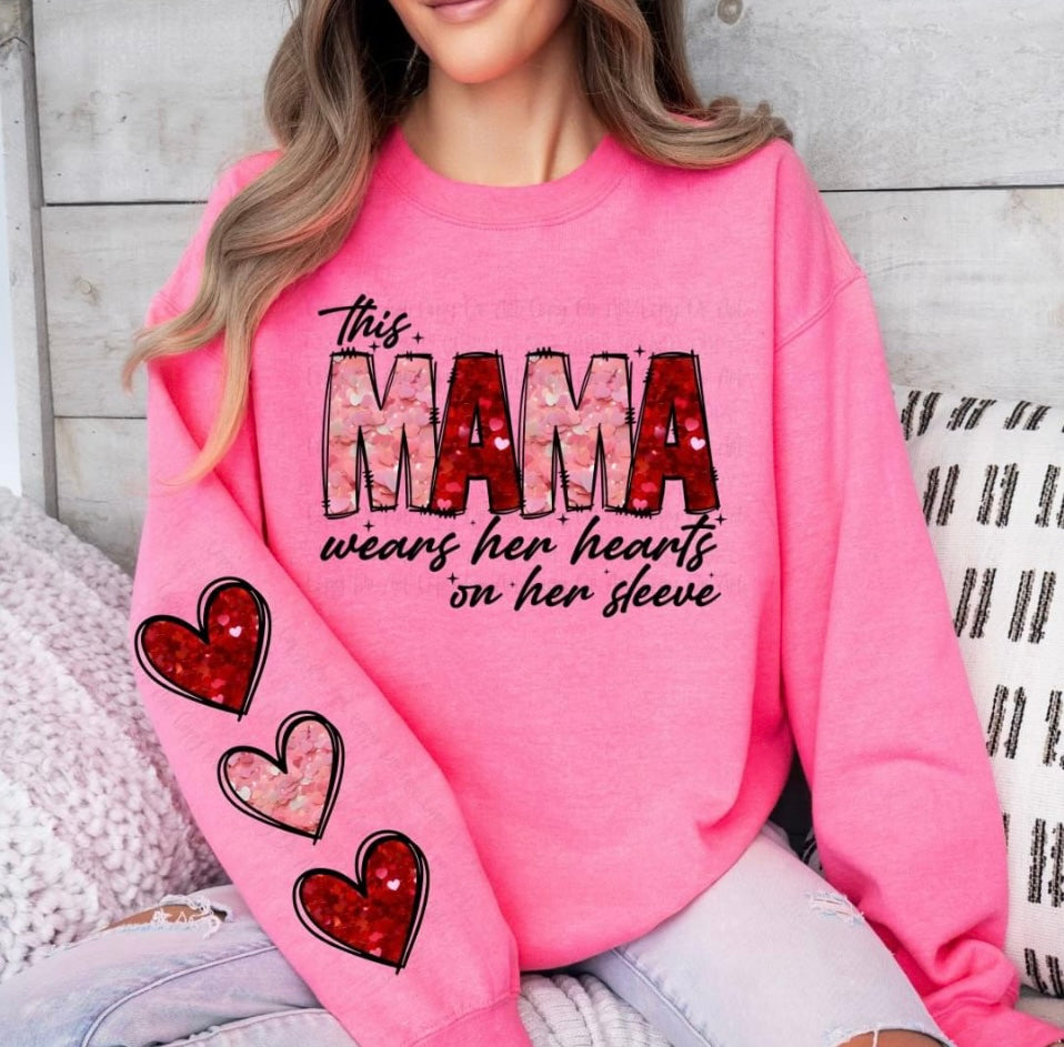 This Mama Faux glitter crewneck with sleeve detail