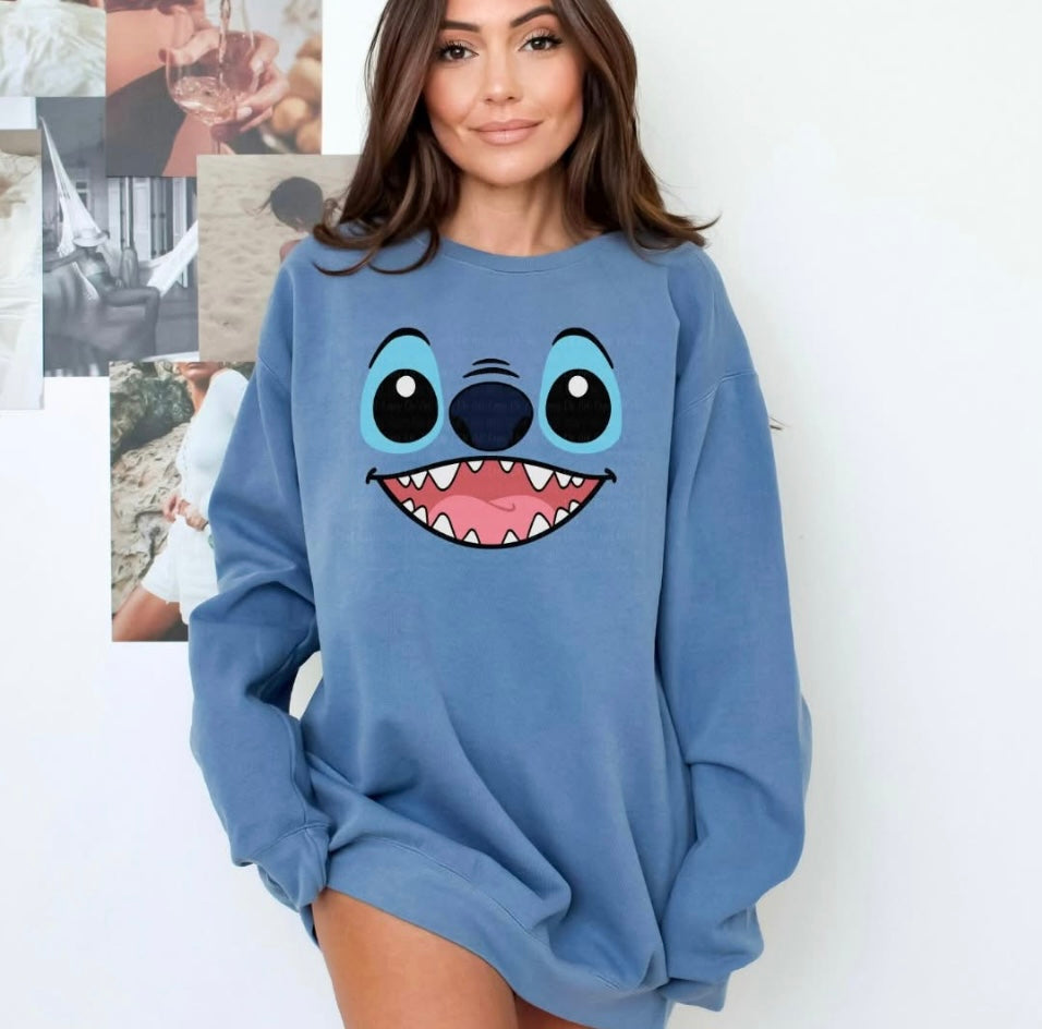 Blue Alien Face Crewneck