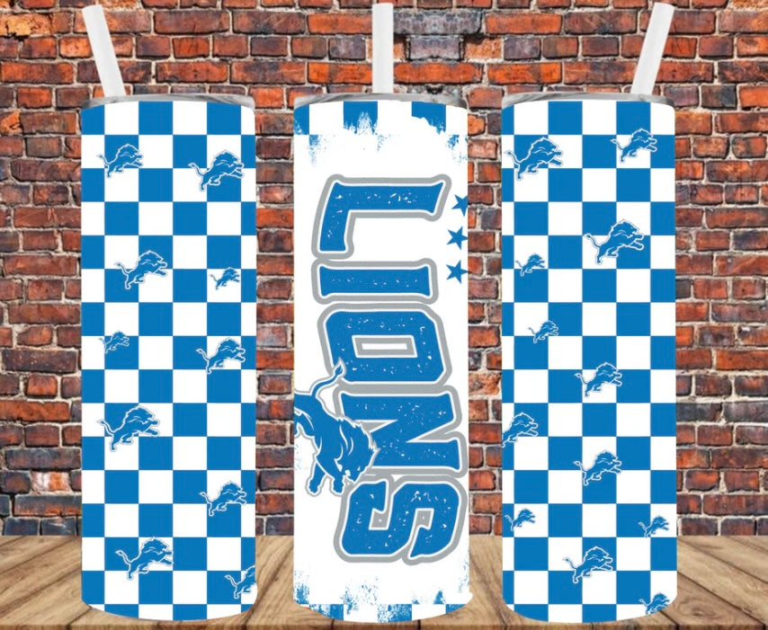 Checkered Lions Skinny Tumbler