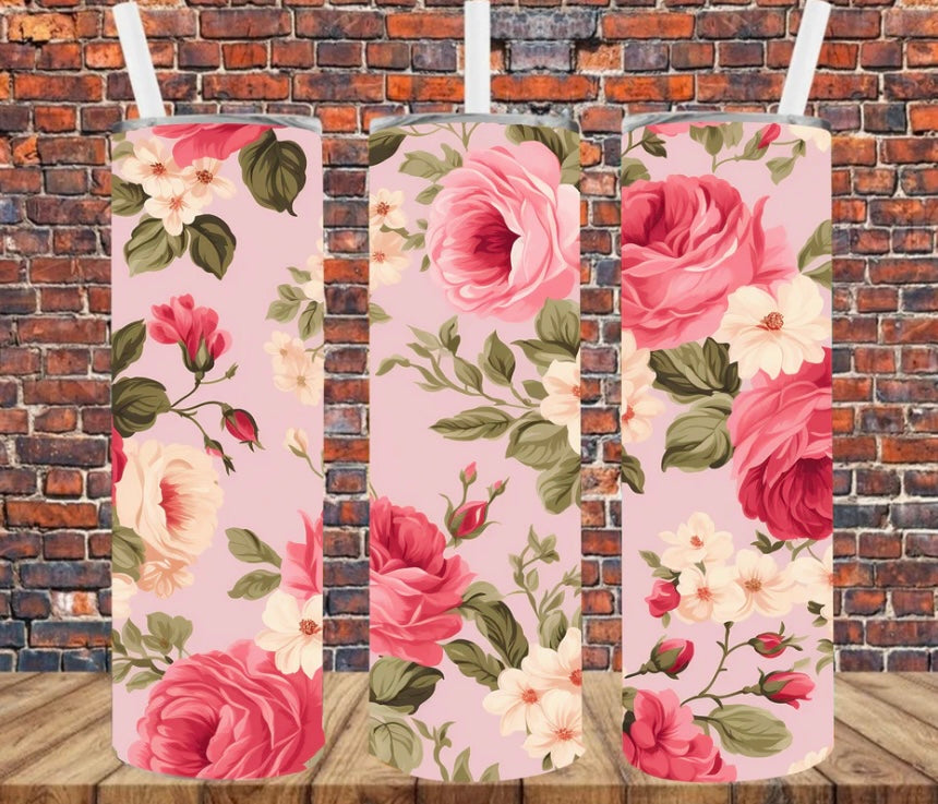 Pink Floral Skinny Tumbler