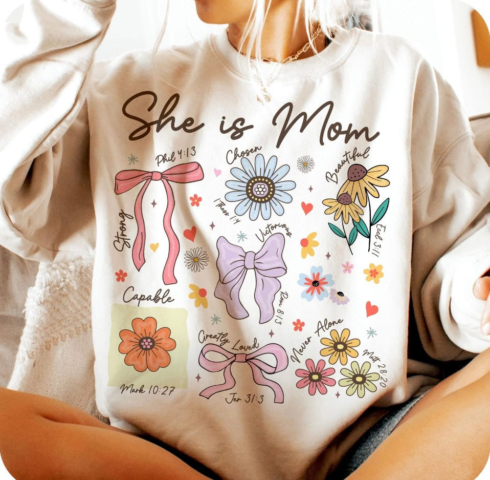 She is Mom Coquette Crewneck