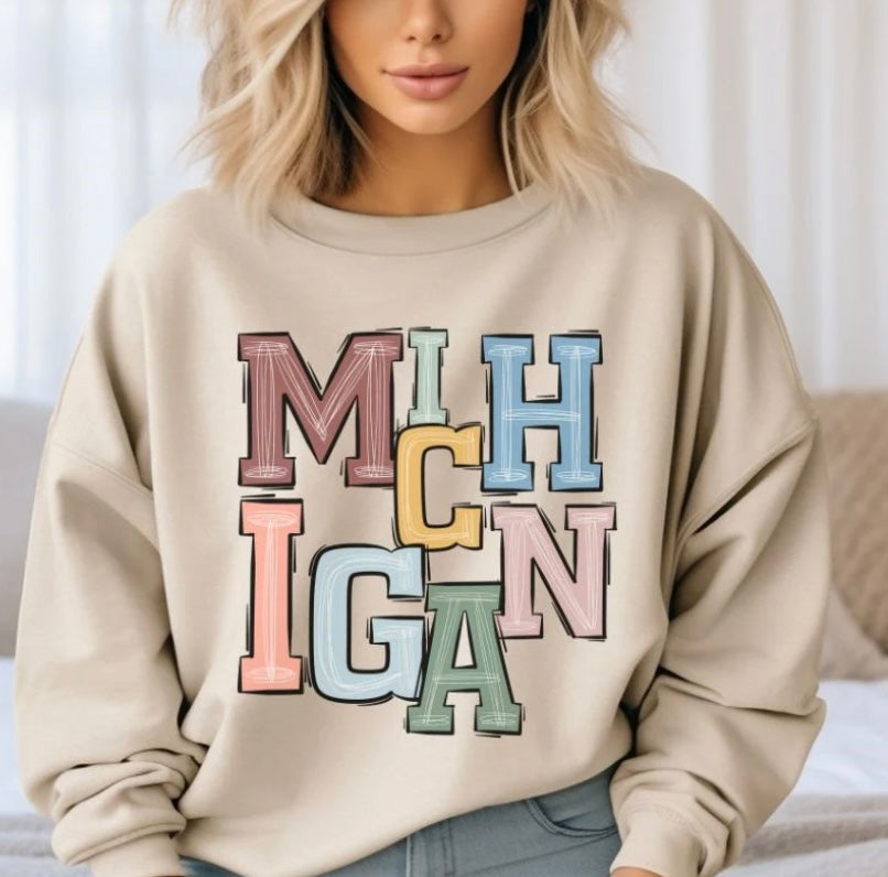 Michigan stacked color crewneck