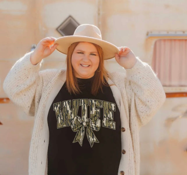 Camo Bow Wife Crewneck