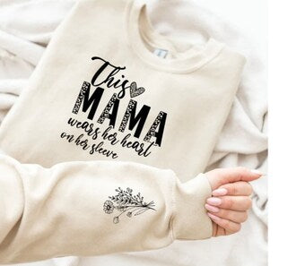 This mama wear her heart on her sleeve (with sleeve detail) crewneck