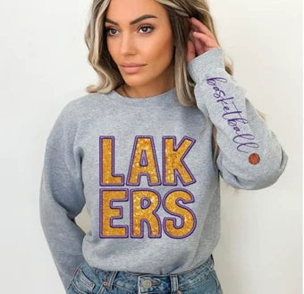 Lakers (faux sequin) Crewneck with sleeve detail