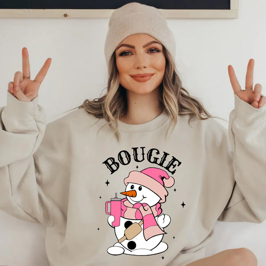 Bougie Pink Snowman Crewneck