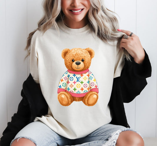 Colorful L V Bear Crewneck