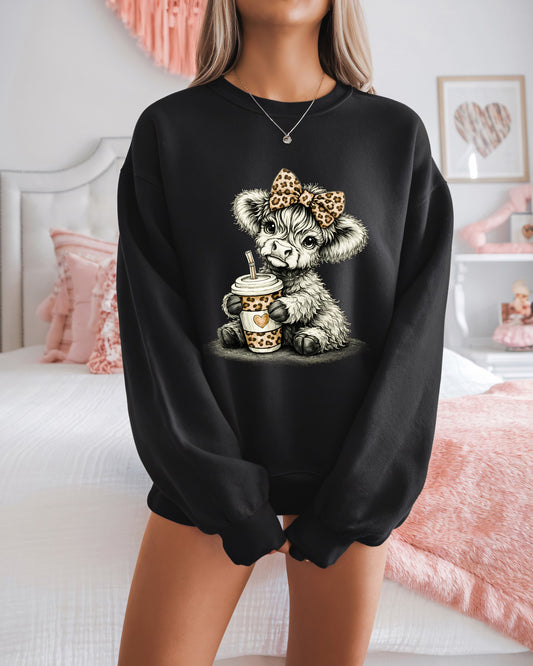 Leopard Coffee Cow Crewneck