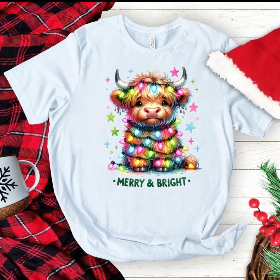 Hyland Cow Christmas Light Tee