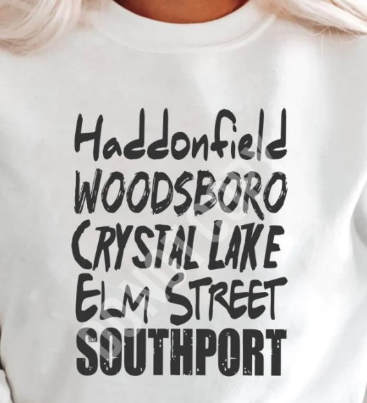 Scary Movie Cities Crewneck