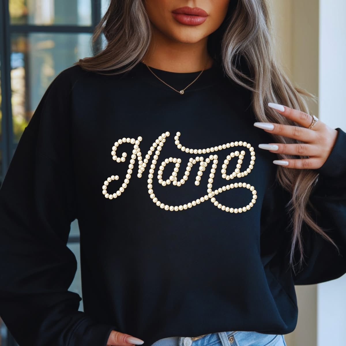 Pearl (faux) Mama Crewneck