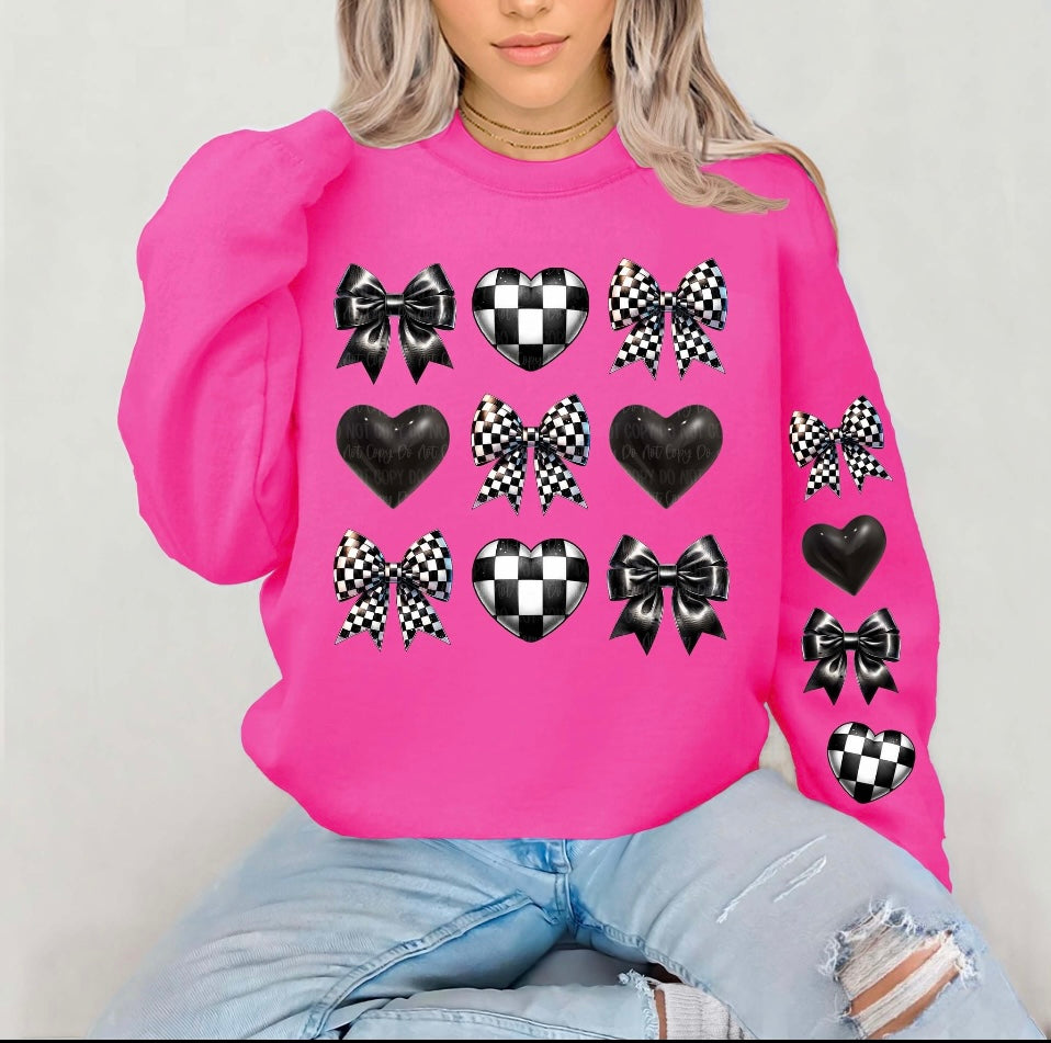 Black and White Coquette Crew with sleeve detail