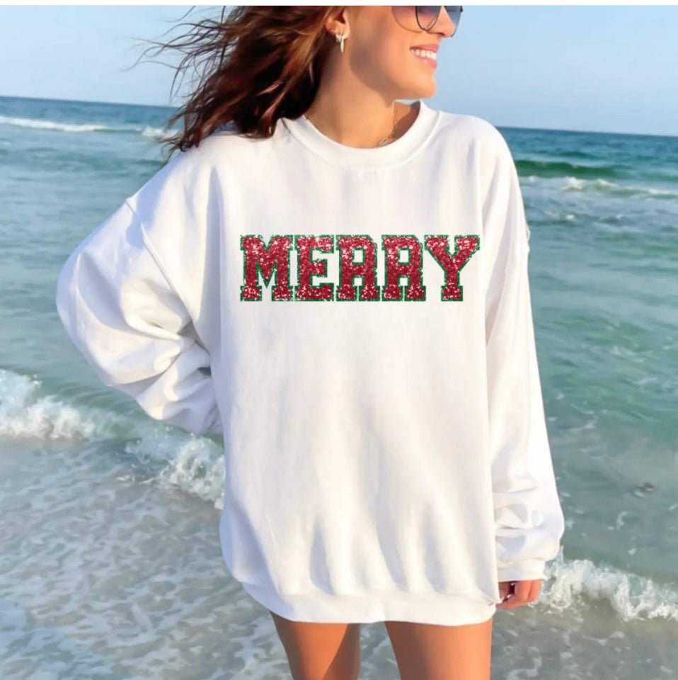 Merry (faux glitter) crewneck