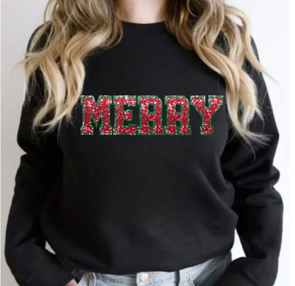 Merry (faux glitter) crewneck