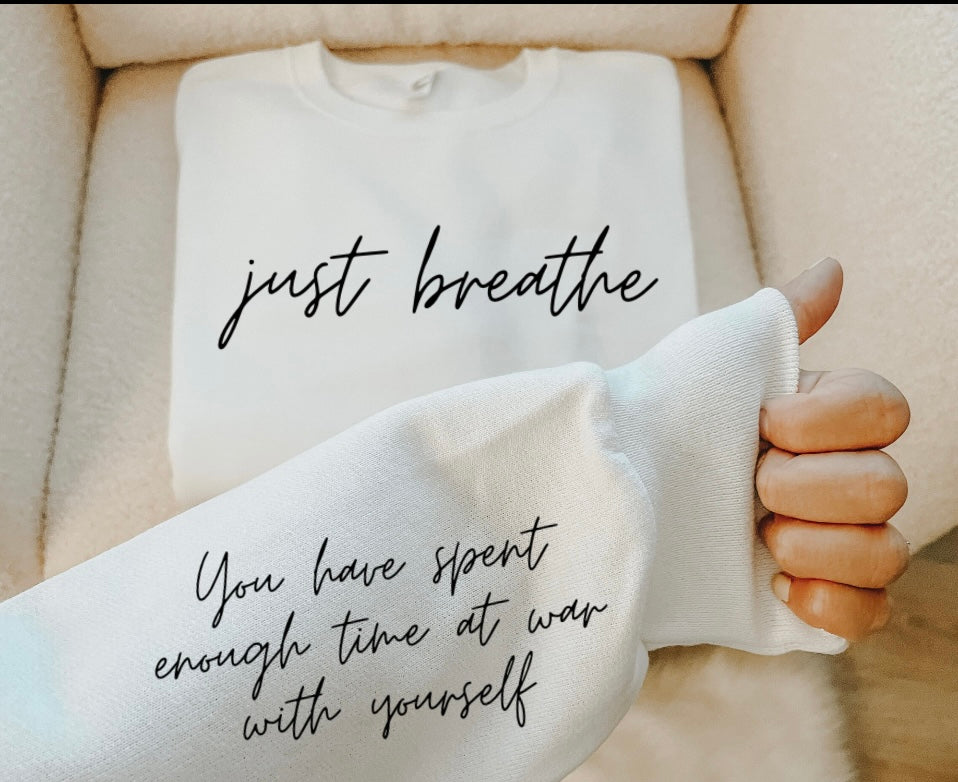 Just breathe crew with sleeve detail