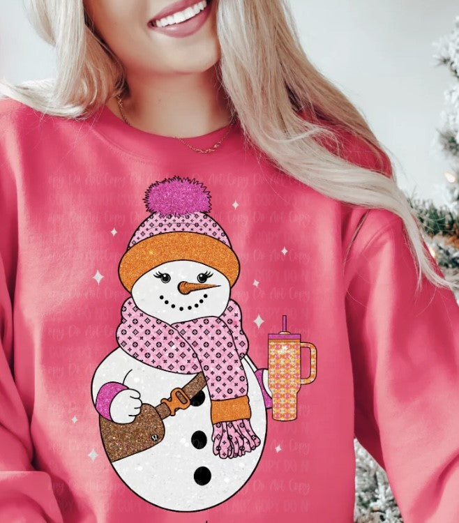 Pink Designer snowman Crewneck