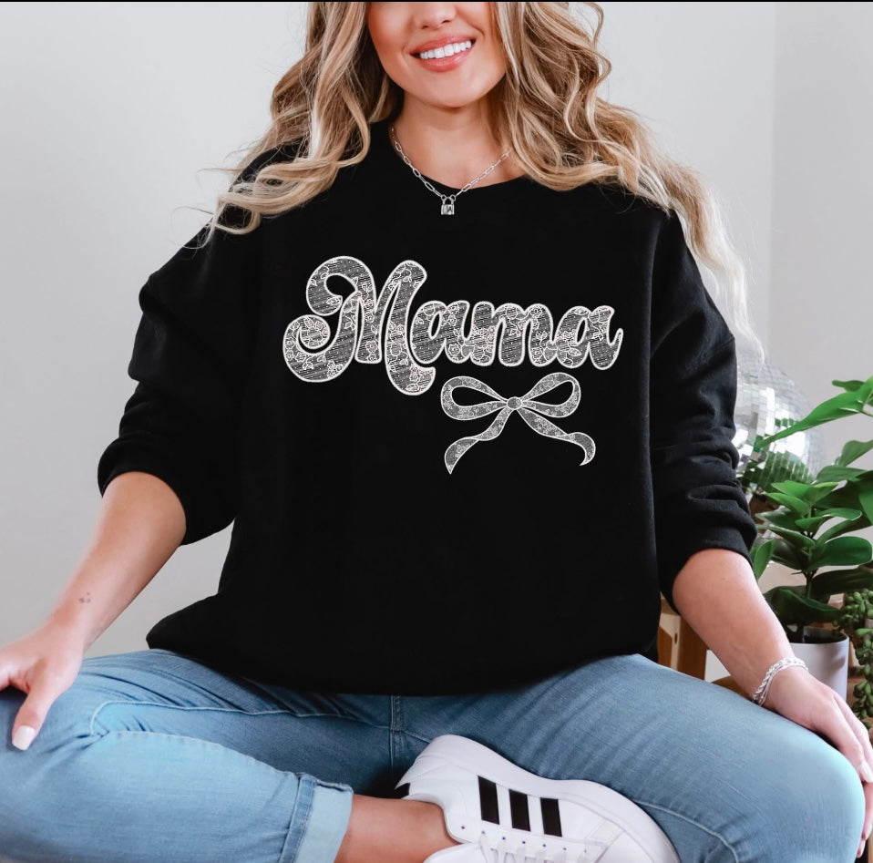 Mama Coquette Lace Bow Crewneck