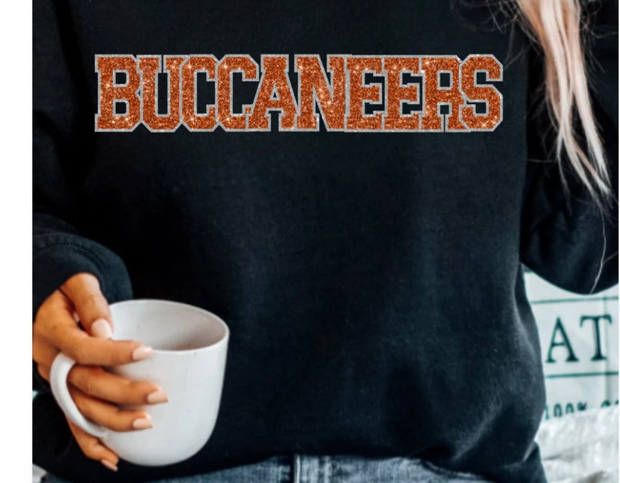 Buccaneers Orange (faux glitter) crewneck