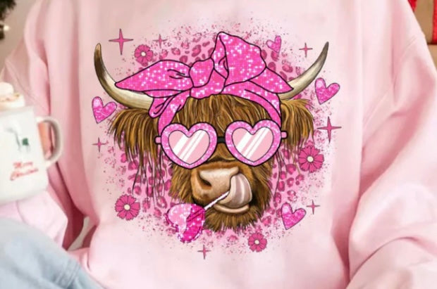 Pink Hyland cow crewneck