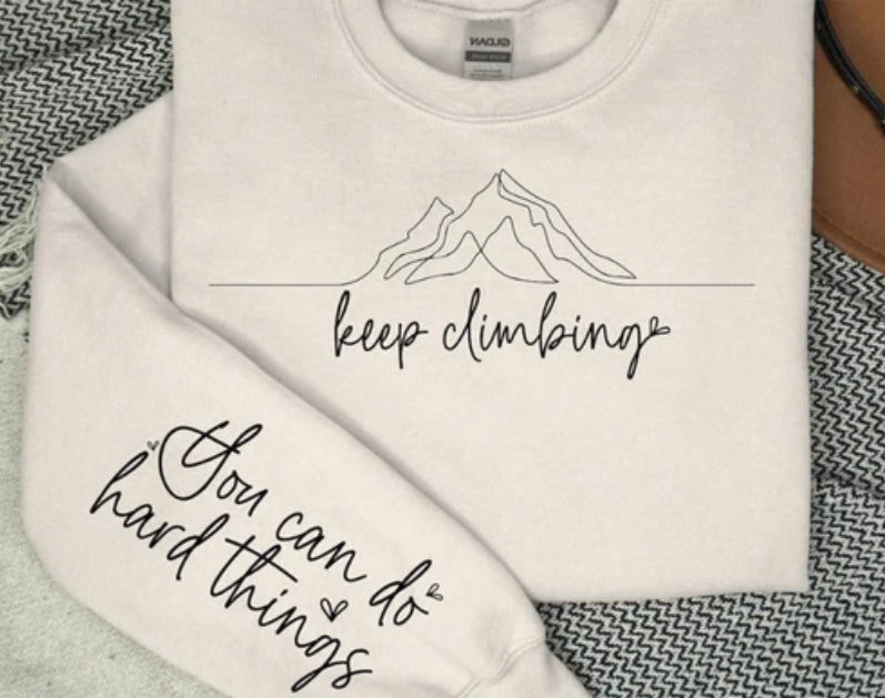 Keep Climbing crew with sleeve detail