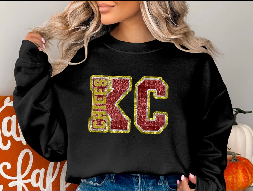 KC football faux glitter crewneck