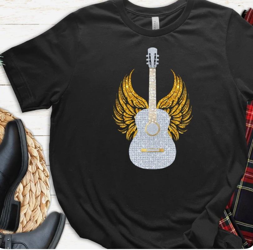 Guitar (faux glitter) tee