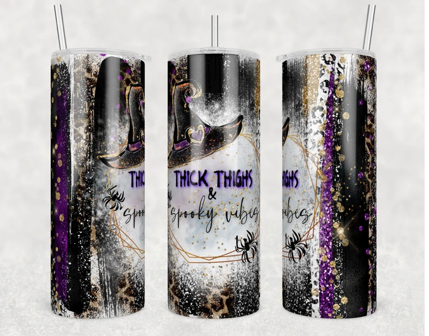 Thick Thighs and Spooky Vibes skinny tumbler