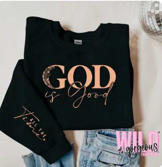 God is good crewneck with sleeve detail