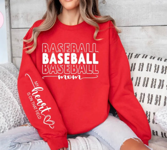 Baseball Mom crew with sleeve detail