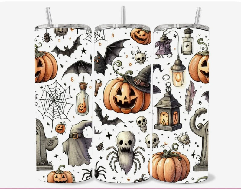 Halloween skinny tumbler with straw