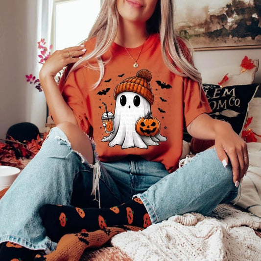 Ghost with orange beanie tee