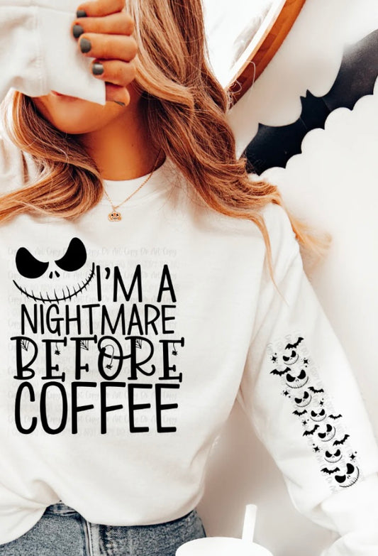 NBC I'm a nightmare before coffee crew with sleeve detail