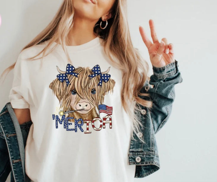 Hyland cow merica tee