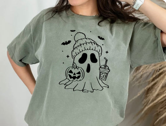 Iced Coffee Ghost with Beanie tee