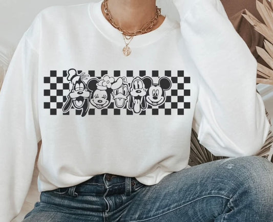 Checkered Mouse and Friends Crewneck