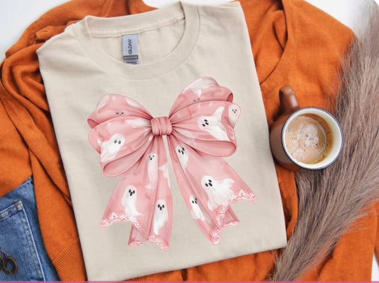 Pink Bow Ghost tee