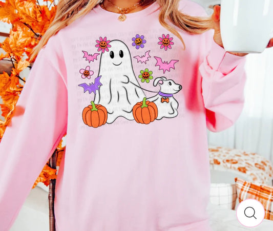 Ghost walking ghost dog crewneck