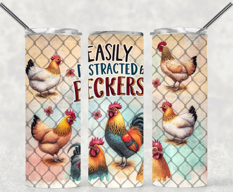 Easily Distracted by Peckers skinny tumbler