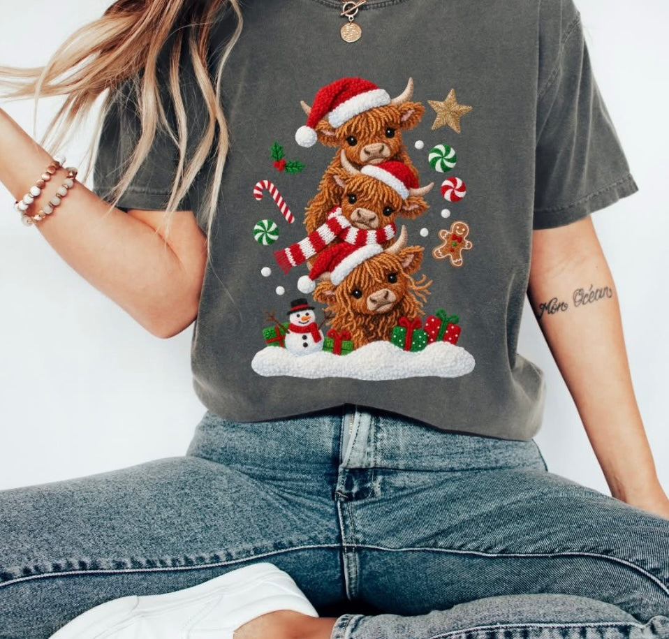 Christmas Hyland Cows Tee