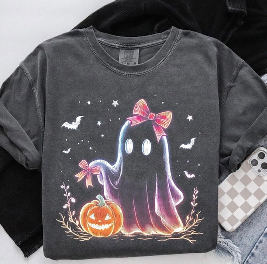 Ghost with pink bow tee