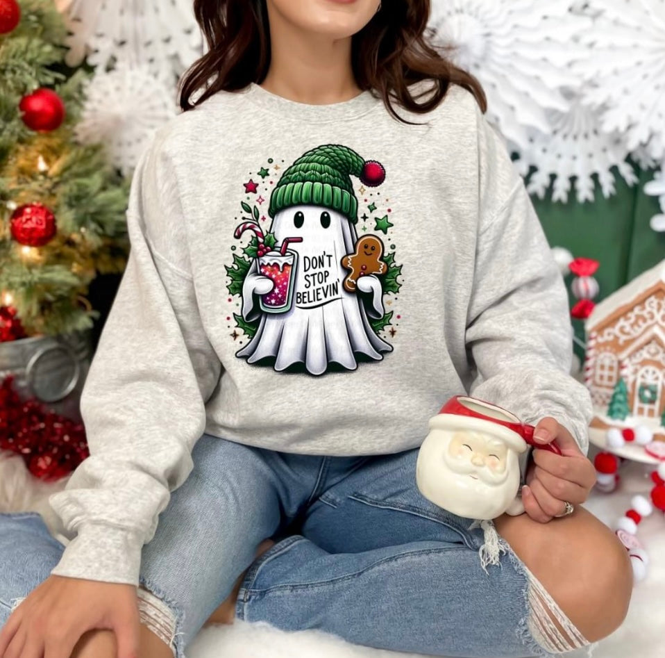 Don't Stop Believin Christmas Ghost Crewneck