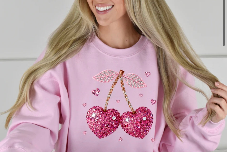 Faux Bling Cherry Crewneck