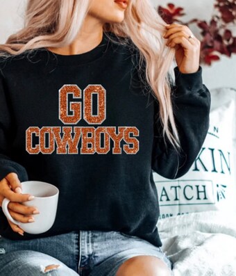 Go Cowboys Faux glitter crewneck