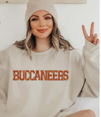 Buccaneers Orange (faux glitter) crewneck