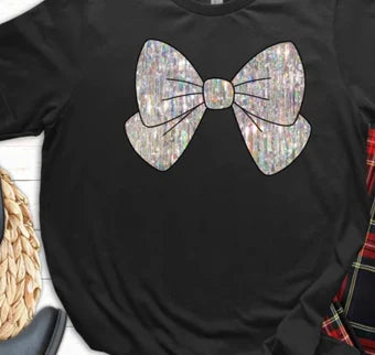 Bow (faux glitter) tee